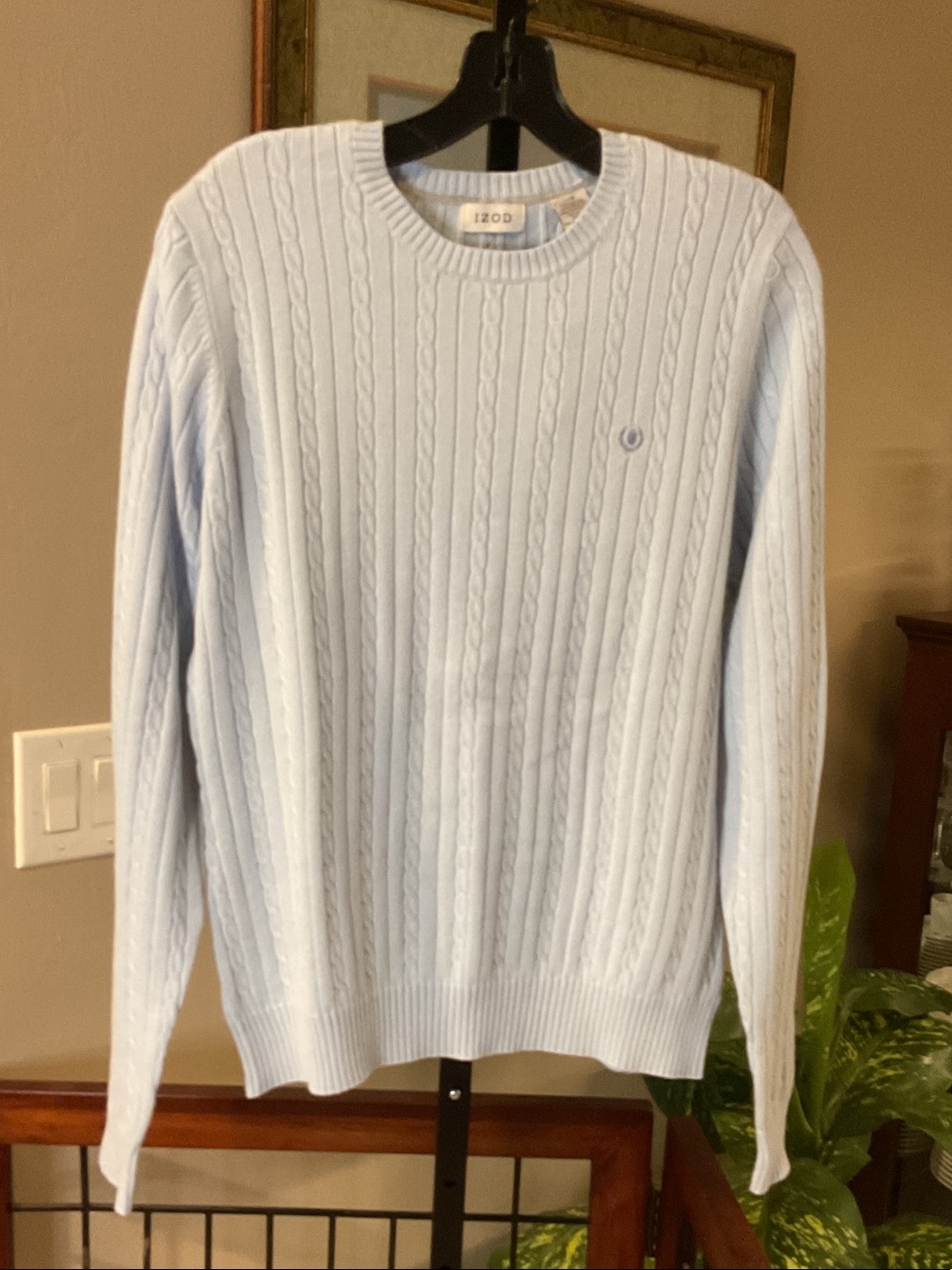 Izod - Light Blue Cable Knit Crewneck Sweater, Large